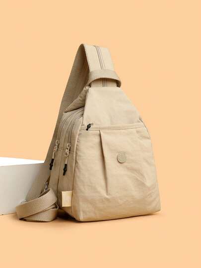 1 pieza Bolso de hombro/bandolera casual de moda de tela de nailon de unicolor con cierre de cremallera, adecuado para el uso diario, el trabajo, la escuela, las compras y los viajes de corta distancia