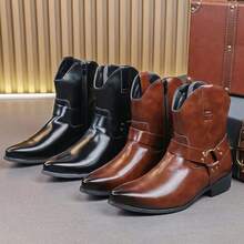 26 đôi bốt cao bồi miền Tây dành cho nam, bốt cổ cao đến giữa bắp chân có nút cài, bốt kiểu Anh có khóa kéo bên hông, giày da cao cổ, giày cao cổ, giày nam, bốt da nam. - màu nâu - Xem 12