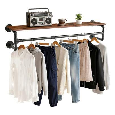 TendenciaPerchero Tubería Industrial Vintage De Colgar Ropa En ParedCalidad premium