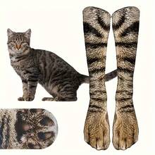 1 Pair Of Realistic 3D Cat And Dog Paw Print Pattern Socks - Featuring Tabby, Tuxedo, British Shorthair Kitten/Puppy Paw Prints - Fun Pet Theme Role Play And Theme Party (Hand Washable) - 1 đôi giày hiệu White Cat - Xem 1