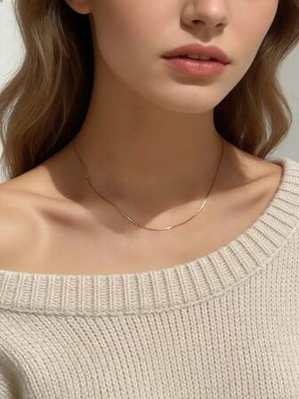 1 Pc Golden Silvery Minimalist Very Thin Chain Necklace Stainless Steel Clavicle Chain Women Dating Party Banquet Jewelry