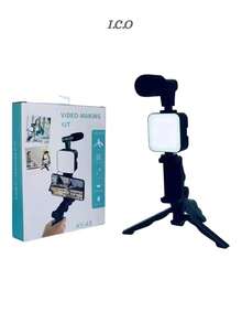 Kit de Video Vlog para Teléfono Inteligente, con Luz de Relleno LED, Micrófono con Reducción de Ruido, Kit de Video Vlog Filmmaker, para Computadora con Cámara de Teléfono - Negro - Ver 1