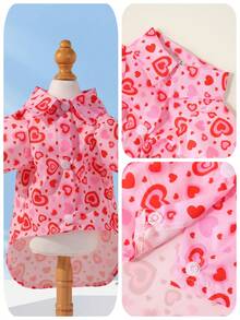 1pc Pet Dog Romantic Stylish Valentine's Day Outfit, Soft & Comfortable/Contrast Heart Print/Designed Short Sleeve Shirt, Suitable For Puppy/Small Dogs In Spring, Summer, Autumn, Valentine's Day Party Wear, Versatile - Pink - View 9