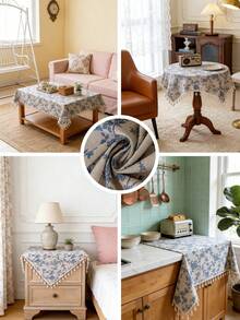 1 chiếc khăn trải bàn hình chữ nhật họa tiết hoa hồng xanh cổ điển, có tua rua, thích hợp cho bàn ăn, bàn cà phê, tủ đầu giường, nhà bếp, phòng ăn, phòng khách, tiệc tùng, dã ngoại, cắm trại, tiệc nướng BBQ, kỳ nghỉ, trang trí đám cưới, mùa xuân/hè. - Màu xanh lam - Xem 3