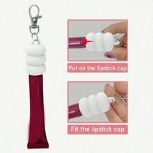 1 Piece Keychain, Lip Balm Holder, Hat, Replacement Cap With Plug, Lip Gloss Keychain, Convenient Keyring Accessories, Suitable For Women And Mothers To Prevent Loss - trắng - Xem 3