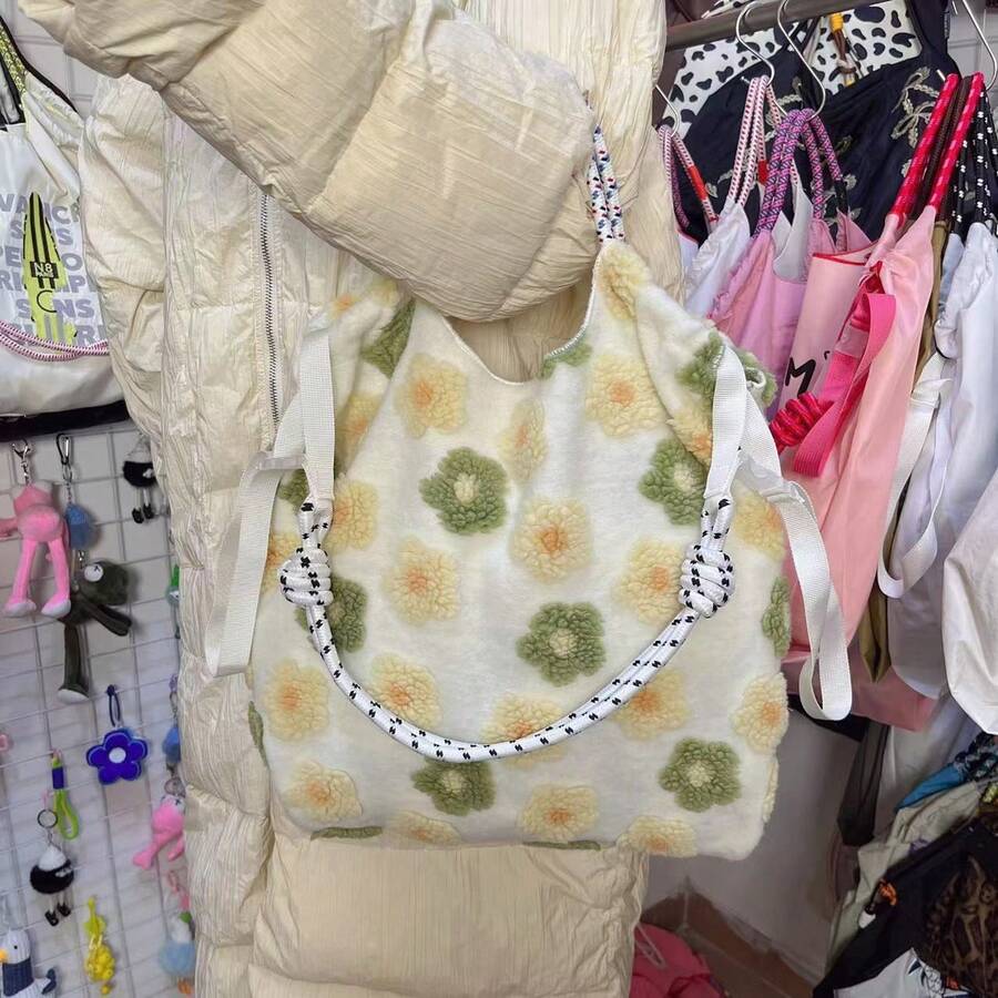 Large Capacity Foldable Tote Bag, Shoulder Handbag - Apricot - View 1