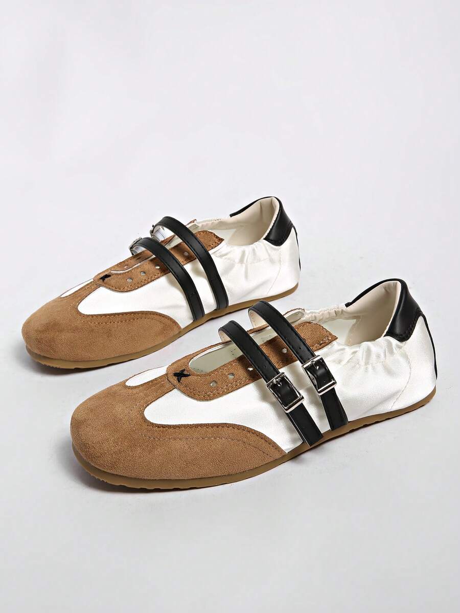 2025新款夏季女式红色魔术贴运动鞋，皮革透气软底休闲鞋 - 杏色 - 查看 1