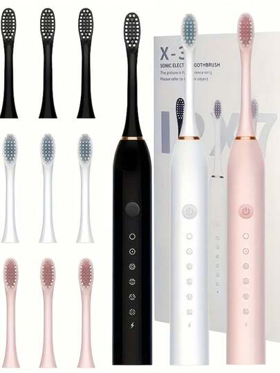 X-3 Set de 4 Cabezales de Repuesto para Cepillo de Dientes Eléctrico para Adultos | Recargable por USB, Cerdas Suaves de Nylon, 6 Modos de Limpieza, Ideal para el Hogar y Viajes, Regalo Perfecto para el Día del Padre, Día de la Madre y Cumpleaños