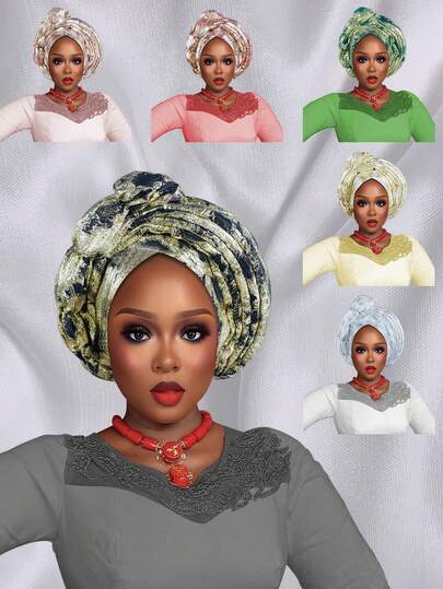 1pc Nigeria Women's Hat, Manual Laminated Pullover Women's Hat African Hat Top, Automatic Gel Headdress, Suitable For Weddings, Parties And Other Festivals, Adjustable