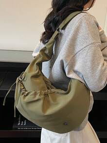 日式纯色尼龙单肩包，时尚褶皱蝴蝶结拉链斜挎包，适合上学/大学/休闲通勤的新月形可折叠手提包 - 彩色 - 查看 14