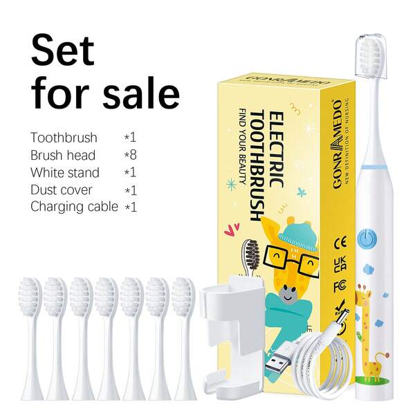 1pc Power Electric Toothbrush With 4 Replaceable Toothbrush Heads, USB Charging, 5-Gear Switching Mode. Personal Care Appliances For Men And Women Oral Hygiene, Brightening Teeth, Soft Wool For Sensitive Teeth Oral Care Appliances