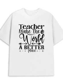 Teacher's World Graphic Tee, 3XL, White, Retro Style, Soft And Comfortable, Crew Neck, Short Sleeves, Perfect For Gifts, All-Season Wear, Casual Style, Digital Heat Transfer By GREENINK - 白色 - 查看 6