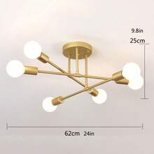 Multi-Head Branched Ceiling Light Fixture, Nordic Style For Living Room, Bedroom, Dining Room, Home Lighting, American Style, Bulbs Not Included - Gold - View 5