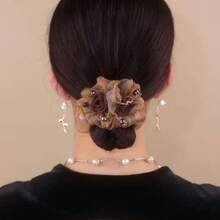 Korean Style Floral Elegant Large Scrunchie Mesh Hair Tie Elegant High-End Hair Accessory Women - Dây buộc tóc hình hoa đôi [màu tím] - Xem 7