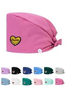 1 pezzo Cappellino da lavoro per donne in materiale di poliestere con stampa digitale a motivo a cuore del marchio, regolabile con elastico, adatto per medici, infermieri, saloni di bellezza, cliniche veterinarie, addetti alle pulizie e personale di servizio - Multicolore - Visualizzare 6