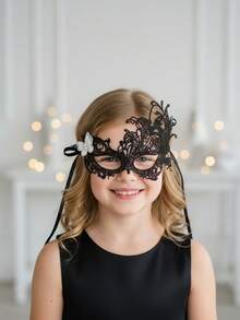 1pc Women & Girls Lace Butterfly Masquerade Half Face Mask, White Hollow Lace Mask, Party Mask, Parent-Child, Adult Female Personalized Mask, Masquerade - Black - View 1