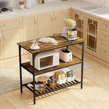 Baker's Rack, 3-Tier Kitchen Shelf With Steel Frame, Rustic Brown And Black - Camel - View 7