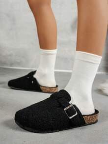 Women's Casual Solid Color Suede Slip-On Mule Slippers, Available In Thermal Lined And Non-Fleece Versions - Black Velvet - View 4