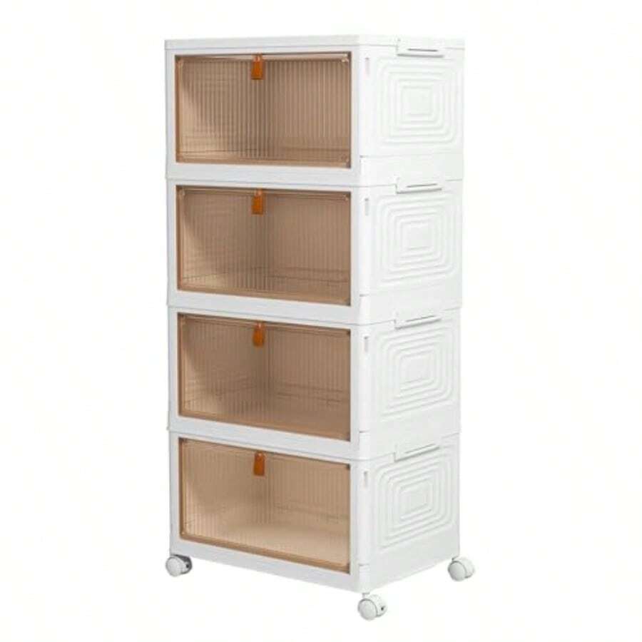 CYE T EASYTAO Cajas de Almacenamiento 4 Niveles Contenedores de Organizador Apilables de Plástico con Tapas Y Ruedas 39 x 28 x 21cm Armario de Organización Plegable - como en la foto - Ver 1