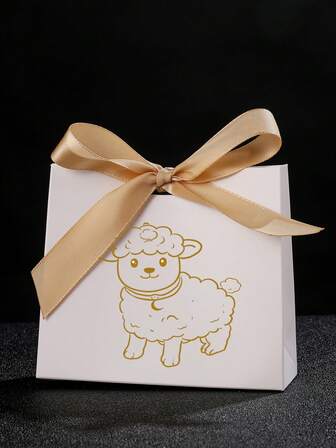 10 piezas de elegantes cajas de dulces con temática de ovejas para Eid Al-Adha, con cinta dorada - Contenedores de regalo de papel blanco y dorado, perfectos para fiestas y decoraciones del hogar en el festival islámico musulmán de Ramadán Kareem