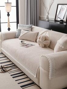 1pc Comfortable Chenille Sofa Cushion Cover, All Season Sofa Seat Protector, Modern Minimalist Anti-Slip Washable Sofa Slipcover, Beige Soft & Fade-Resistant, Pet-Friendly Couch Cover Fits L-Shaped Sofa And 1/2/3/4 Seater - Beige - View 6