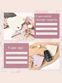 心形可爱伸缩钥匙扣，配PU皮绳和金色合金环 - 金色钥匙扣，适用于汽车/摩托车/手机钥匙收纳，母亲节礼物配件（多种颜色可选） - A - 查看 5