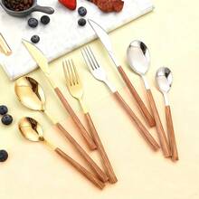 8pcs/2sets Stainless Steel Cutlery Set, Faux Wood Handle Utensils Set, Retro Flatware Set, Korean Style, Mirror Polished, Suitable For Home Daily Use, Festivals, Kitchen, Dining Room, Wedding, Banquet - Multicolor - View 7