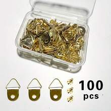 100pcs (50pcs Hooks + 50pcs Screws) Triangle Metal Photo Frame Hooks With Screws, Wall Mounted Frame Hangers For Art Display, Small Hanging Rings And Hooks