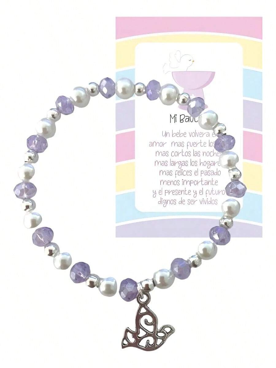Tendencia10 Recuerdos Pulsera Bautizo Niña Con Tarjeta CelofánCalidad premium - Lila - Ver 1