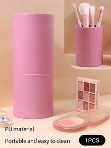 Price, Large Capacity Makeup Brush Storage Bucket, PU Leather Desk Organizer, Multi-Functional Cosmetic Brush Holder, Travel Friendly With Lid