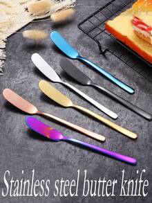 1 pieza Cuchillo mini de acero inoxidable para postre, cuchillo para desayuno, espátula para untar, para pan, mermelada, mantequilla, queso y postre, espátula para mantequilla, cuchillo multiusos para cortar mantequilla, pan, pastel, apto para cocina, comedor, fiesta, lavavajillas - Multicolor - Ver 1