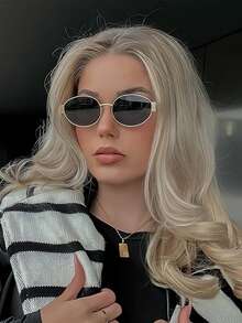 Oval Metal Frame Women's Fashion New Y2K Streetwear Polygonal Glasses - M12 Gold Tea 1 Pair M12-2 Gold Gray 1 Pair - View 11