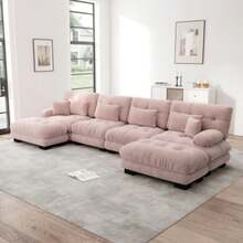 Modular Ecksofa, U-Shaped Couch Set For Wohnzimmer, 4-Sitzer Comfortable Cloud Couches Mit Beweglichem Ottoman, DIY-Kombination, Chenille, Pink - Baby Pink - View 1