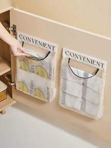 1pc/Set Multifunctional Wall-Mounted Kitchen Trash Bag Holder, Large Capacity Storage Bag, Plastic Bag Organizer, Hook And Loop Mesh Bag - Multicolor - View 2