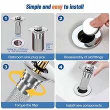 Bathroom Sink Stopper Hair Catcher, Universal Pop Up Sink Drain Filter With Stainless Steel Filter Basket, Bathroom Sink Drain Strainer - 銀色 - 查看 10