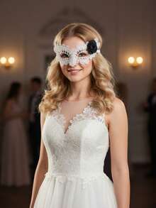 1件装女士/女孩蕾丝蝴蝶半脸面具，白色蕾丝面具，派对面具，亲子款，成人女性个性化面具，化装舞会面具 - 白色 - 查看 11