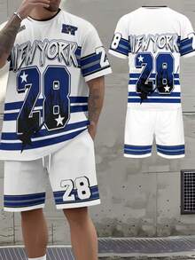 男士时尚休闲印花短袖运动套装 - 彩色 - 查看 4