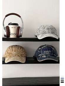 Soft Crown 美国字母牛仔棒球帽，街头服饰，街舞风格，百搭，做旧水洗，贴布牛仔棒球帽，版型修身，男女皆宜，四季皆宜 - 牛仔棒球帽 - 查看 3