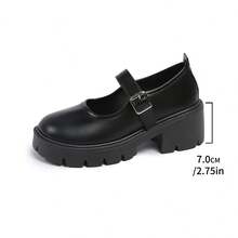 2025春季新款英伦风系带厚底中跟软皮舒适百搭女鞋 - 黑色 - 查看 8