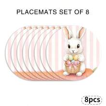 1 Set Of Complete Easter Bunny, Easter Eggs, Tulips, Basket And Lace Round Placemats, Suitable For Spring, Summer, Autumn And Winter, Multi-Color Pattern Design, Made Of 100% Polyester, Size: 15*15 Inches, Machine Washable, Polyester Material, Heat-Resistant And Stain-Resistant - Multicolor - View 14