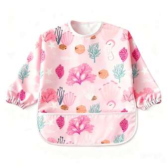 1件柔软婴儿围兜，喂食罩衫，四季皆宜，儿童围裙，防碎屑双面穿，感恩节、圣诞节、新年礼物