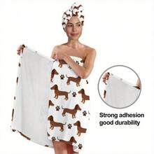 1/2 piezas Conjunto de bata de baño, bata de baño y toalla para el cabello con estampado de salchicha, alta absorción, cómodo para uso doméstico, conjunto sexy de bata de baño y toalla para el cabello, decoración de baño - Multicolor - Ver 8