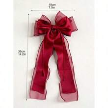 1pc Beige Mesh Hair Clip With Heart Print, Large Bowknot And Spring Clip, Elegant And Gentle Hair Accessory Hair Bow For Spring Valentine's Day, School Stuff, College, Bows, Cute, Hair Accerssories - Burgundy - View 3