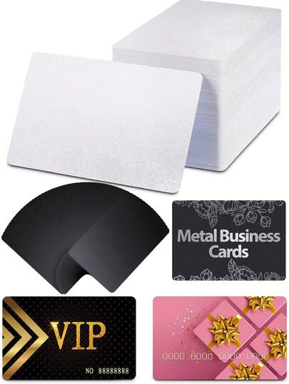 Stretch Aluminum Metal Business Cards, Double-Sided Blank Cards For Heat Transfer Printing, Suitable For Color Printing, Laser Engraving, Can Print Logo, Nameplate And Customized Gifts. Widely Used For VIP Customers, Members, Industrial Applications, Personalized Gifts, Crafts Hobbyists And Craft Supplies (Silver, Black)
