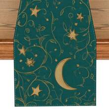 One Piece Set Of Ramadan Themed Table Runner, Featuring A Simple Ramadan Pattern Design - Green As The Main Color, Gold Crescent And Lantern Patterns, With Fresh Green Leaves And Floral Decorations. Polyester Rectangular Tablecloth, Suitable For Kitchens, Restaurants, Parties, And Homes, As Well As Rural Holiday Decorations. Available In Various Sizes, It Is An Ideal Choice As A Gift. - Multicolor - View 21