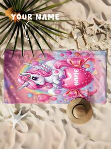 1pc Customized Unicorn Pattern Personalized Bath Towel, Beach Towel, Kids Towel, Pool Towel, Bathroom Towel, Vacation Gift, Beach Essential, Outdoor Travel, Swimming Pool, Beach, Bathroom, Personalized Towel