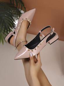 Giày sandal đế bằng đính đá, mũi nhọn, giày dự tiệc, giày bít mũi, quai ngang, kiểu dáng thời trang mạng xã hội, màu hồng, thích hợp cho thanh thiếu niên và học sinh. - Hồng - Xem 8