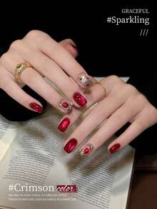 1Pc 15ml Ankela Red Dark Plum Gel Nail Polish Starter Pure Soak Off No Wipe Nail Gel Polish Suitable For New Year-No Magnetic Stick Included - Đỏ - Xem 4