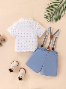 Conjunto de cavalheiro para bebê menino - Camisa de manga curta com gravata borboleta e shorts com babador, ideal para festas de aniversário e casamentos. - Multicolorido - Ver 5