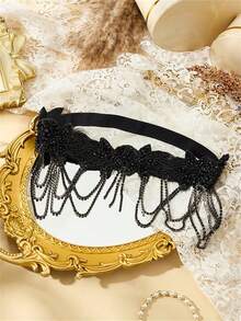 1 szt. Retro opaska na głowę z kryształkami, luksusowa biżuteria z koralikami na czoło dla panny młodej i pana młodego, lśniący dodatek do włosów dla kobiet, akcesoria do włosów dla panny młodej - Wielokolorowe - Zobacz 9